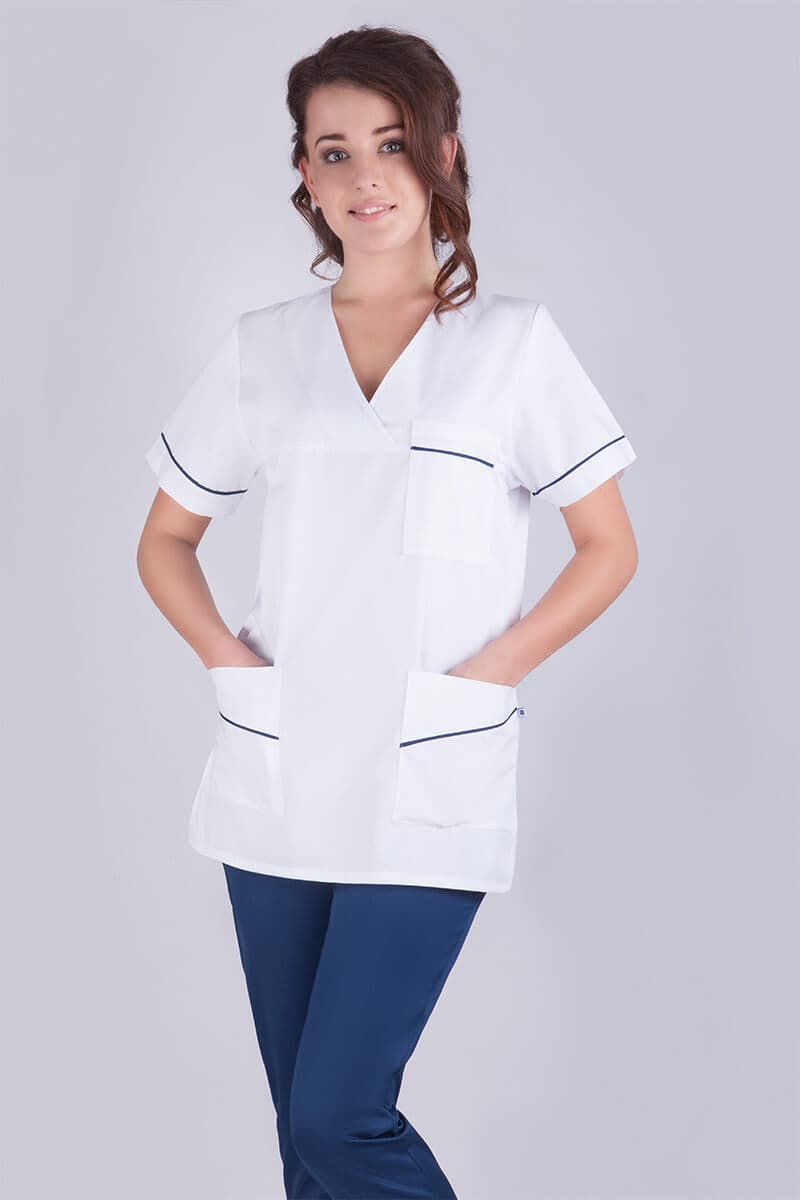 Bluza medyczna W20 damska - biała z lamówkami
