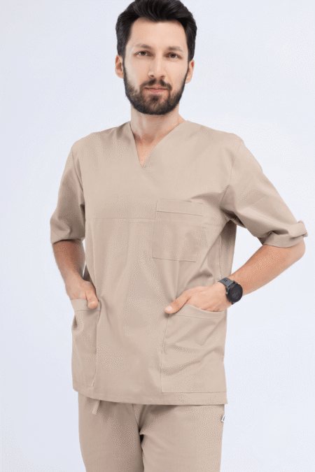 Beżowy komplet medyczny z bawełny - bluza